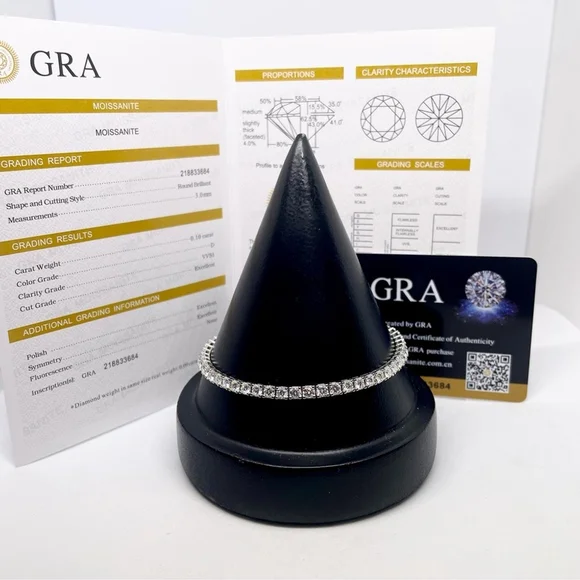 Moissanite Tennis Bracelet 3mm Infinity Bracelet 18K 925 GRA Certified Brilliant - Picture 3 of 10